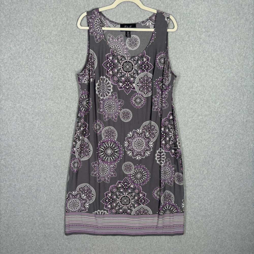 R&M Collection Dress 16 Purple‎ Gray Paisley Slinky Knit Career Church Casual